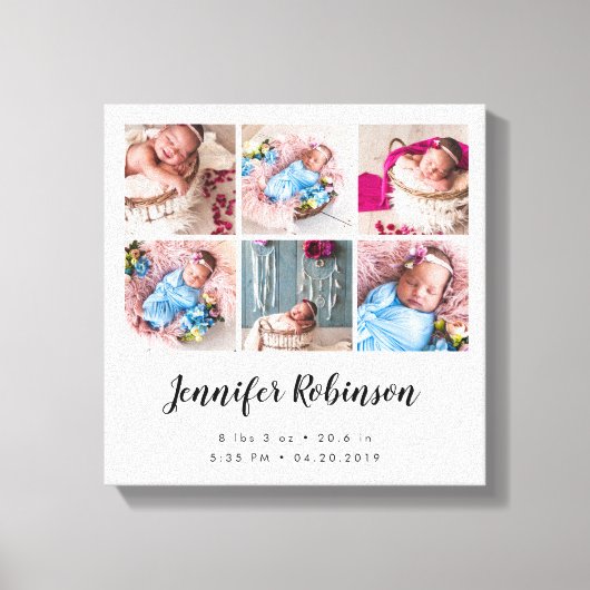 誕生Statフォトコラージュ白 キャンバスプリント (正面)