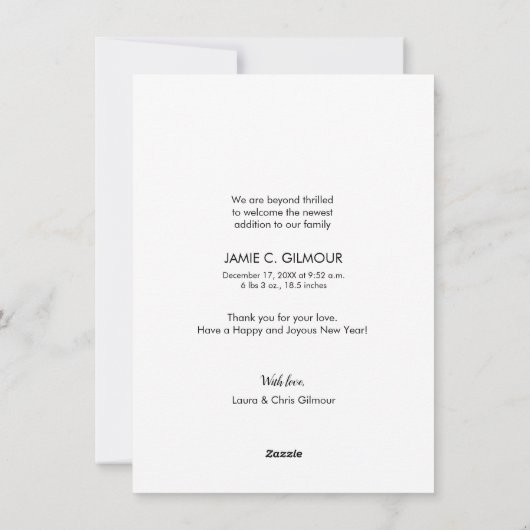 誕生Stat写真ハッピー新年ベビー発表 シーズンカード (裏面)