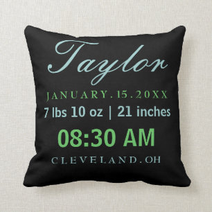 誕生Statsのタイポグラフィの黒の緑及び青 クッション