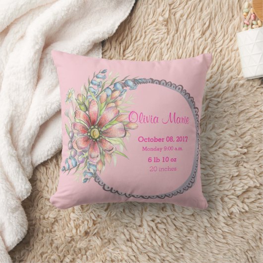 誕生Statsの女の赤ちゃんの花のリースの装飾用クッション クッション (ブランケット)