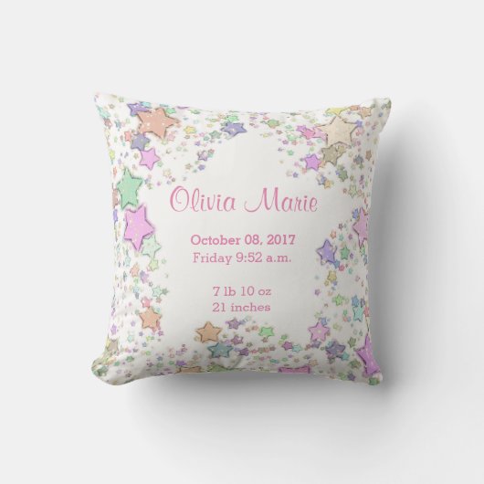 誕生Statsの女の赤ちゃんは装飾用クッションを主演します クッション (正面)