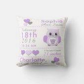 誕生Statsの紫色の灰色のフクロウの子供部屋の装飾用クッション クッション (正面)