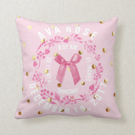 誕生Stats |の女の赤ちゃんのピンクの金ゴールドの点の子供部屋 クッション
