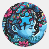 誘導光:自閉症意識のパズル ラウンドシール (正面)