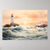 誘導灯：ライトハウス水彩画 ポスター (正面)
