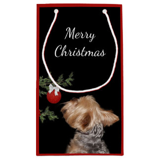 誘惑されたヨークシャーテリアクリスマス スモールペーパーバッグ