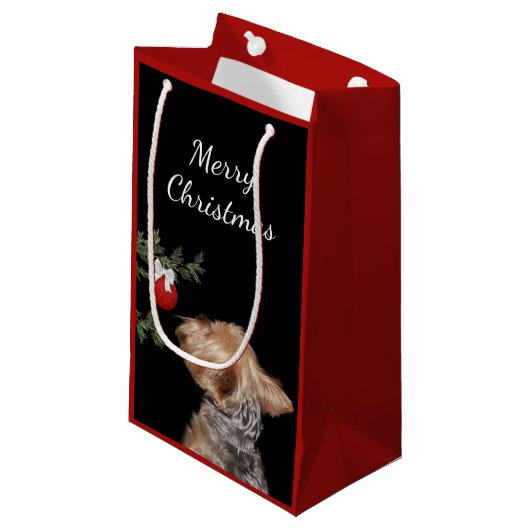 誘惑されたヨークシャーテリアクリスマス スモールペーパーバッグ (正面アングル)