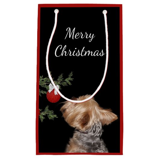 誘惑されたヨークシャーテリアクリスマス スモールペーパーバッグ (正面)