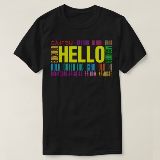 語学Tra違うで国際的Hello Tシャツ (デザイン正面)
