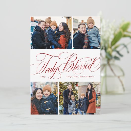 誠に祝福された4枚の写真のエレガントなクリスマスカード シーズンカード (スタンド正面)