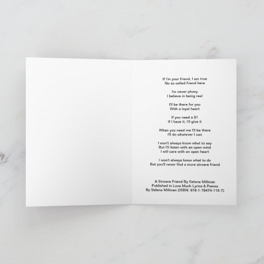 誠実な友人の詩 カード (内部)
