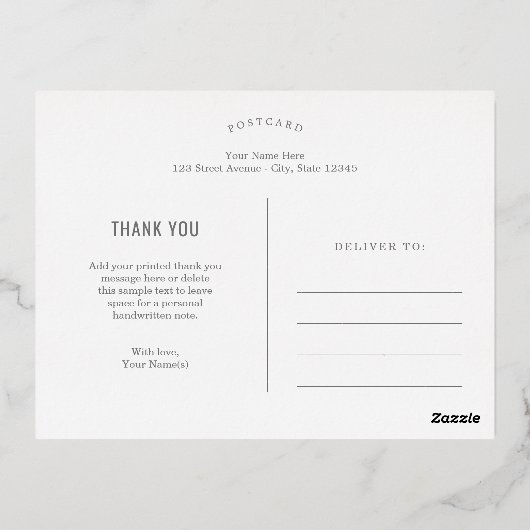 誠実な感謝していフォイルありがとうはがき 箔シーズンポストカード (裏面)