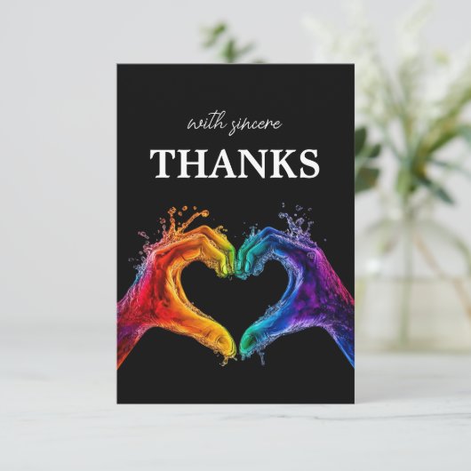 🌈❤️誠実な感謝していプライドの結婚ハート サンキューカード (スタンド正面)