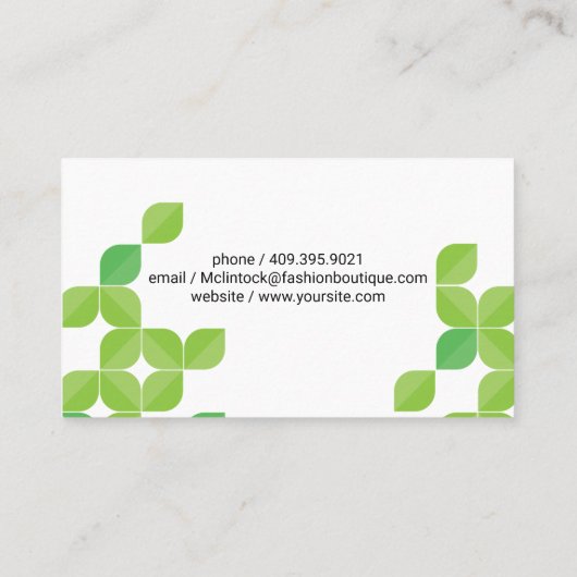 説明の緑葉の 名刺 (裏面)