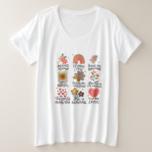 説明：手書き検査比のコレクション プラスサイズTシャツ (デザイン正面)