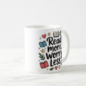 読お洒落Worry Less Doodle Book Lover コーヒーマグカップ (正面右)