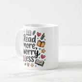 読お洒落Worry Less Doodle Book Lover コーヒーマグカップ (正面左)