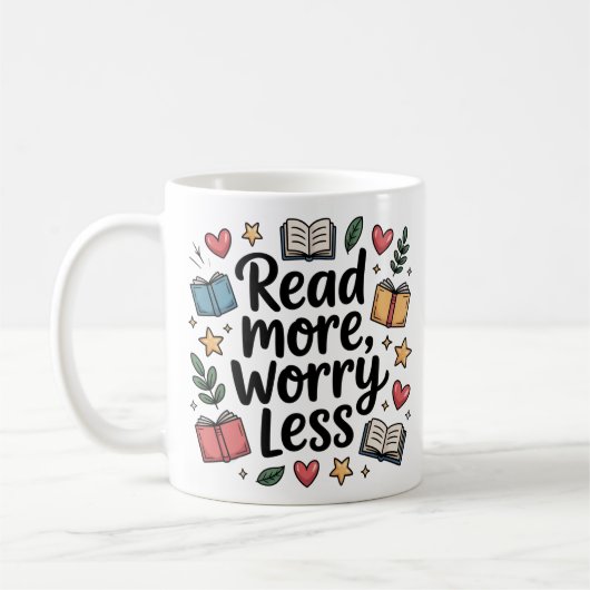 読お洒落Worry Less Doodle Book Lover コーヒーマグカップ (左)