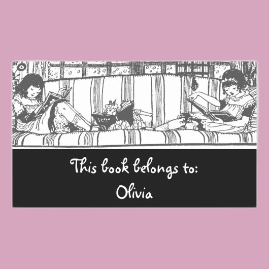 読とドリー蔵書票長方形 長方形シール