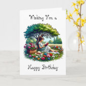 読と自然をテーマにした女の子誕生日 カード (黄色い花)