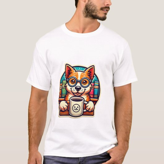 読の犬のマグ – 本おもしろい恋人ギフト Tシャツ (正面)