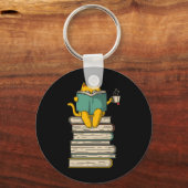 読の猫 – 本おもしろいお茶の恋人ギフト短 キーホルダー (正面)