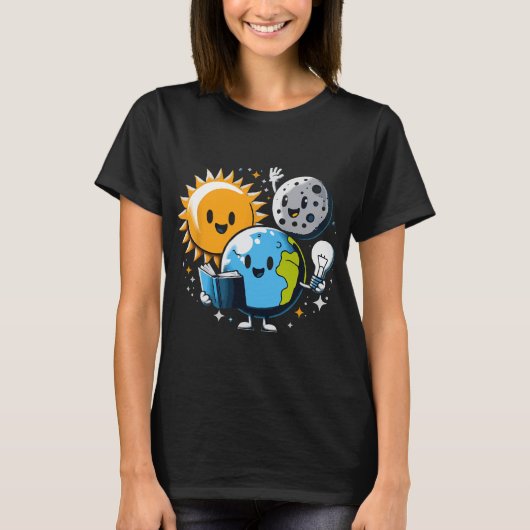 読の著書『地球の月の日おもしろい総太陽のEcli』 Tシャツ (正面)