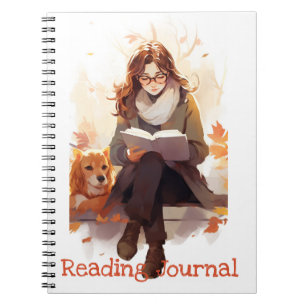読の雑誌かわいい女の子の本と犬の秋 ノートブック