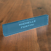 読みモダン取り可能な名前プレーン海&スカイブルー デスクネームプレート (側面)