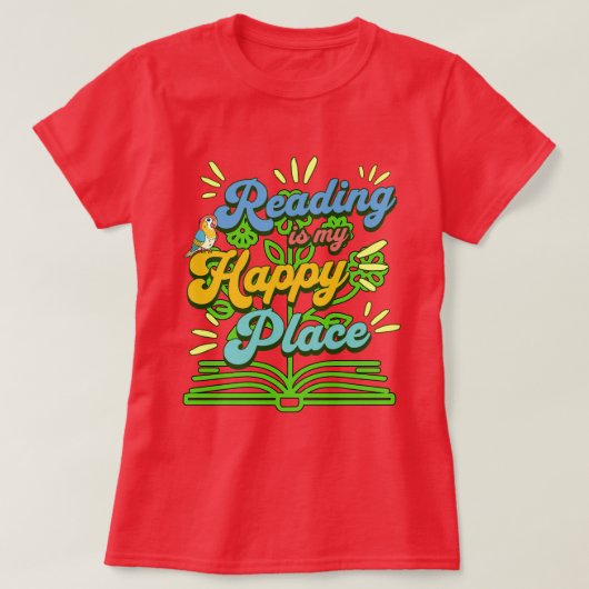 読み物は私の幸せな場所 カラフル Tシャツ (デザイン正面)