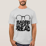 読み読手の読引用文おもしろい虫 Tシャツ<br><div class="desc">眼鏡クール付きのタイポグラフィの男性Tシャツと読次の引用文:「読者は読行く」。</div>
