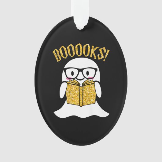 読書おたくハロウィーン幽霊の本読の贈り物 オーナメント (正面)