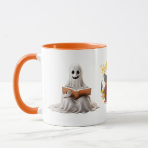 「読書するゴーストとパンプキン」ハロウィンマグカップ マグカップ