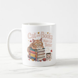 読書する猫の秋デザインのマグカップカバー コーヒーマグカップ