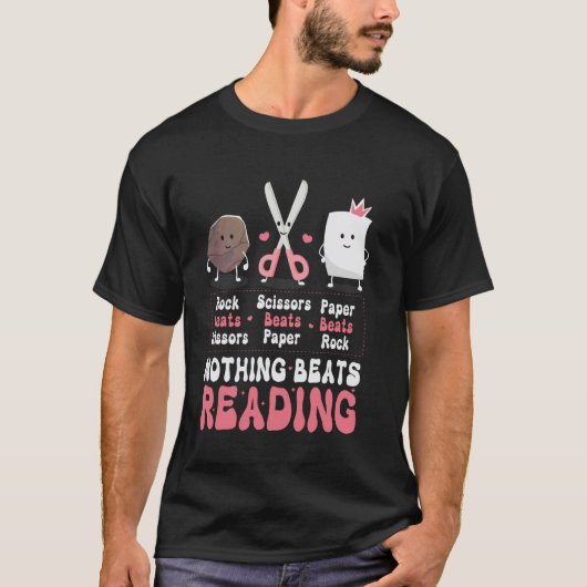 読書に勝るものなし ブック ロックペーパーシザーズ 楽しい Tシャツ (正面)