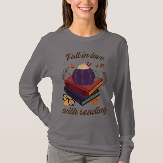読書に恋する - カボチャと紅葉 Tシャツ (正面)