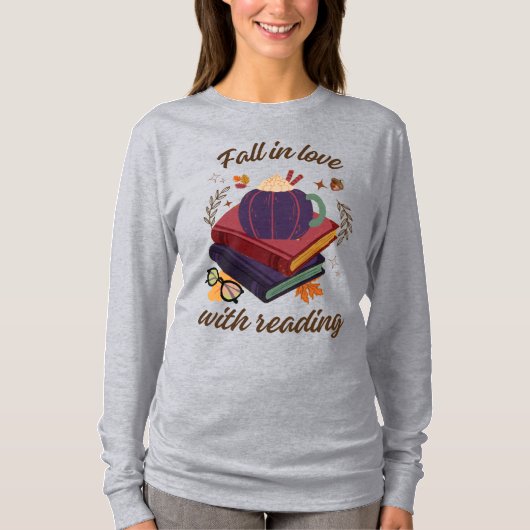 読書に恋する - カボチャと紅葉 Tシャツ (正面)
