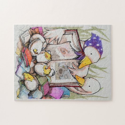 読書のパズルへのアヒル家族愛 ジグソーパズル (横)