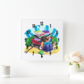 読書の自動車文庫の芸術 スクエア壁時計 (ホーム)