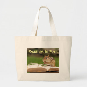 読書はおもしろいのシマリスBookbagです ラージトートバッグ