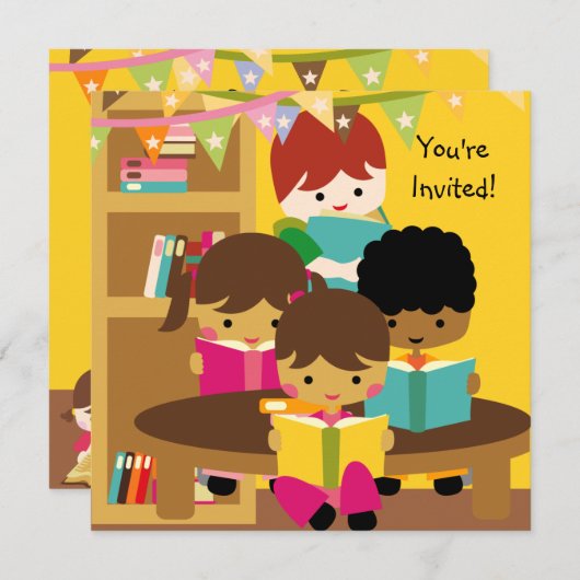 読書はおもしろいの誕生日の招待状です 招待状 (正面/裏面)