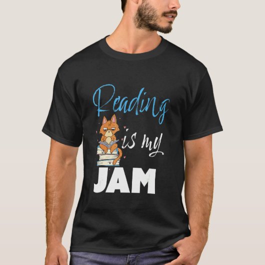 読書はジャム 猫 読書先生 Tシャツ (正面)