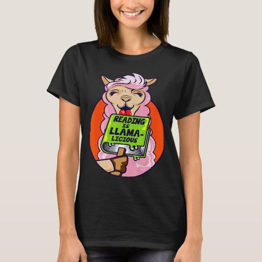 読書はラマ好きな本の虫の先生への感謝 Tシャツ (正面)