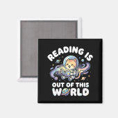 読書は宇宙で最も面白い猫のスペースブック マグネット (正面/裏面)