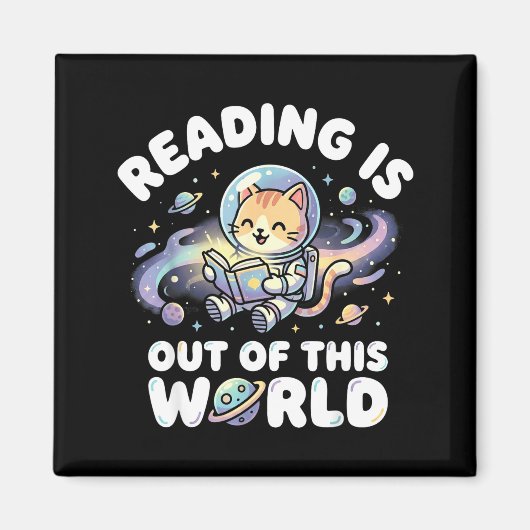 読書は宇宙で最も面白い猫のスペースブック マグネット (正面)
