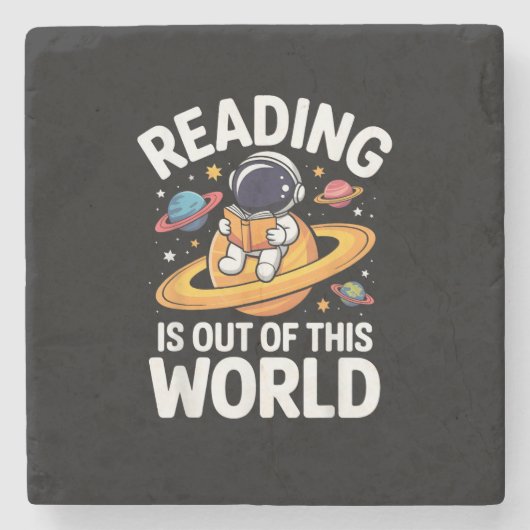 読書は宇宙の彼方へ！スペース・ユーモア本大好き ストーンコースター (正面)