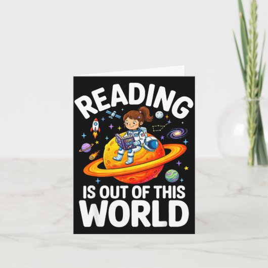 読書は宇宙を超えた宇宙飛行士の女の子 カード (正面)