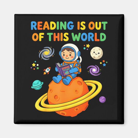 読書は宇宙を超えた宇宙飛行士の読書 マグネット (正面)