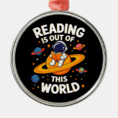 読書は宇宙を超えて メタルオーナメント (正面)