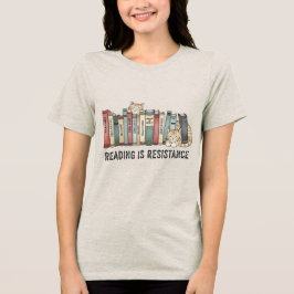 読書は抵抗なり 猫と本のTシャツ トライブレンドTシャツ